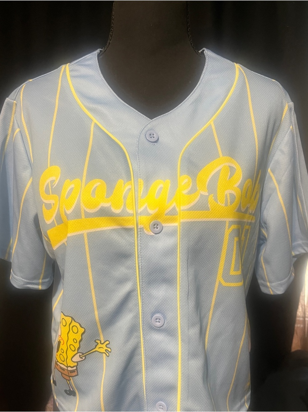 SpongeBob Squarepants Light Blue and Yellow Pinstripe Baseball Jersey